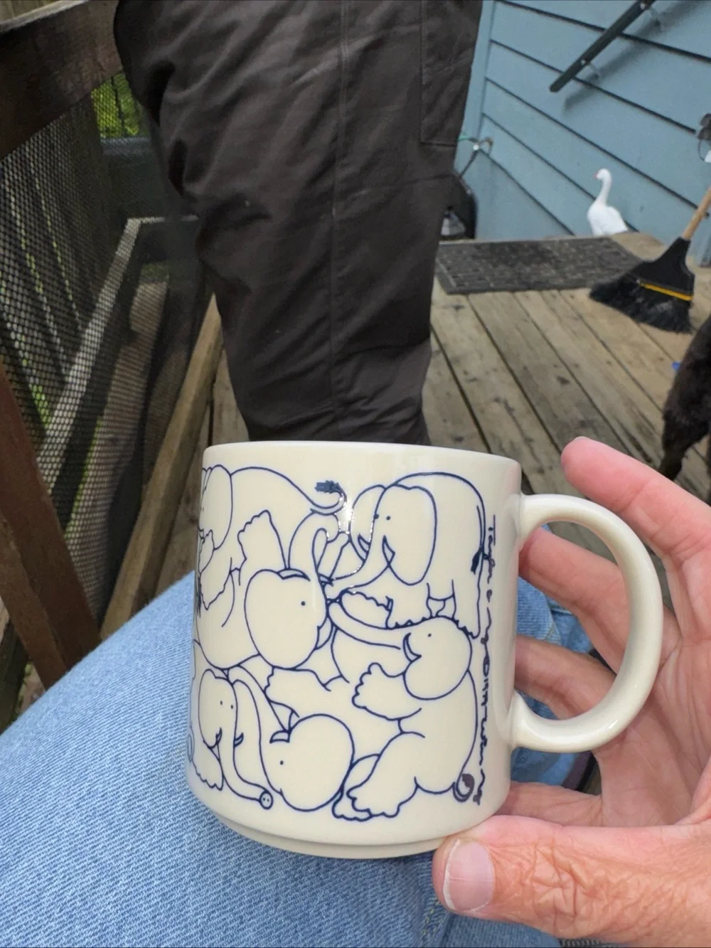 Taylor & NG Cream Mug with Blue naughty Elephant Logo vintage 1984